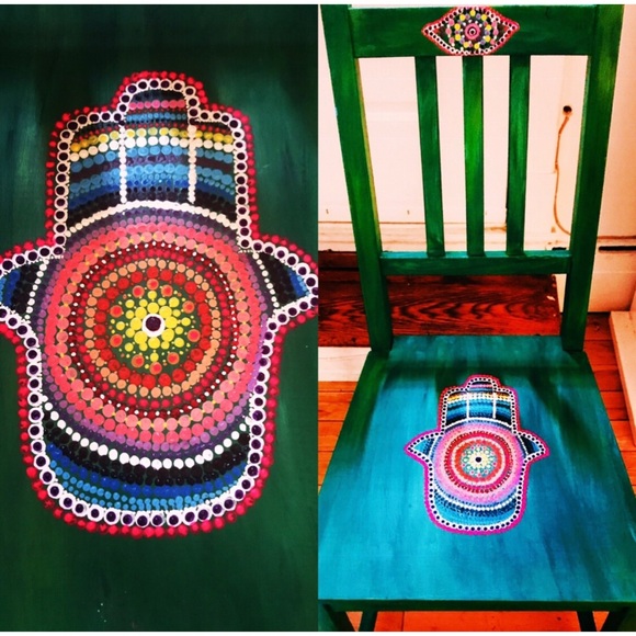 My Art Hand Painted Chair Hand of Life with Stones - Picture 2 of 5